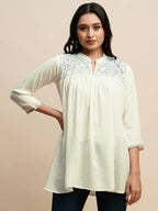 White Rayon Embroidered Top - Tarini