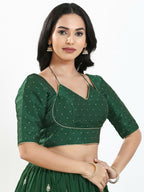 Joban Fashion Bottle Green Brocade Padded Blouse With Sweetheart Neck Elbow Sleeves - Distacart