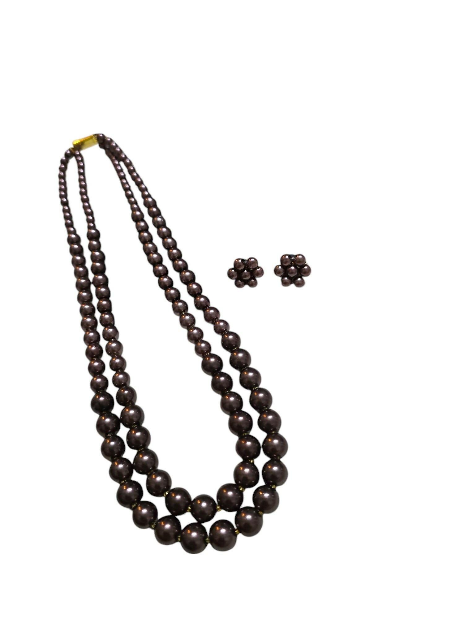 Inhanns Everyday Workwear Pearl Set (Double Layered Pearls) - Dark Chocolate