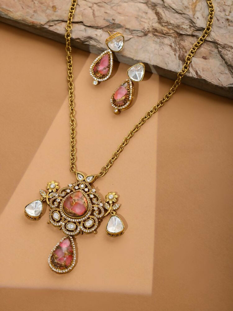 Natural Stones Earrings and Necklace set - Ruby Raang