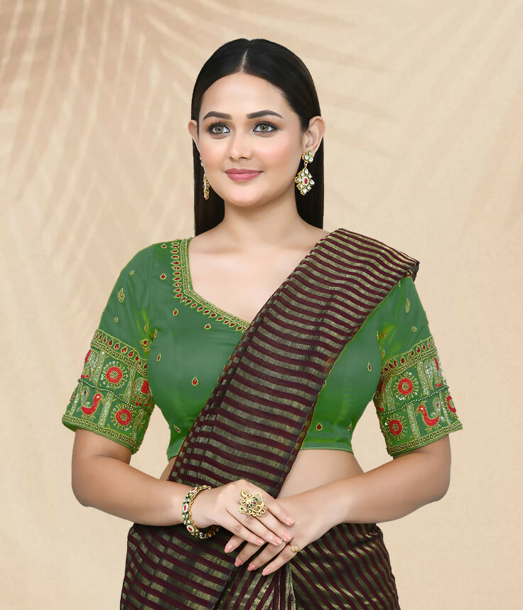 Joban Fashion Women's Green Embroidered Stitched Blouse - Distacart