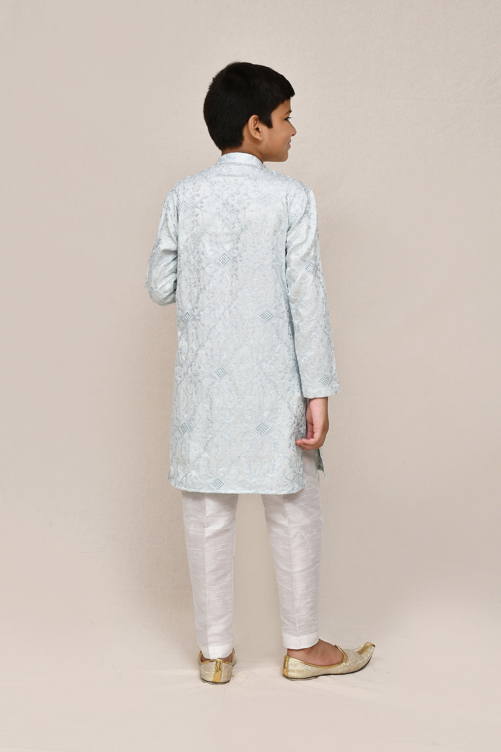 Joban Fashion Silk Based Thread Work Sky Blue Kurta With Straight Fit Pant