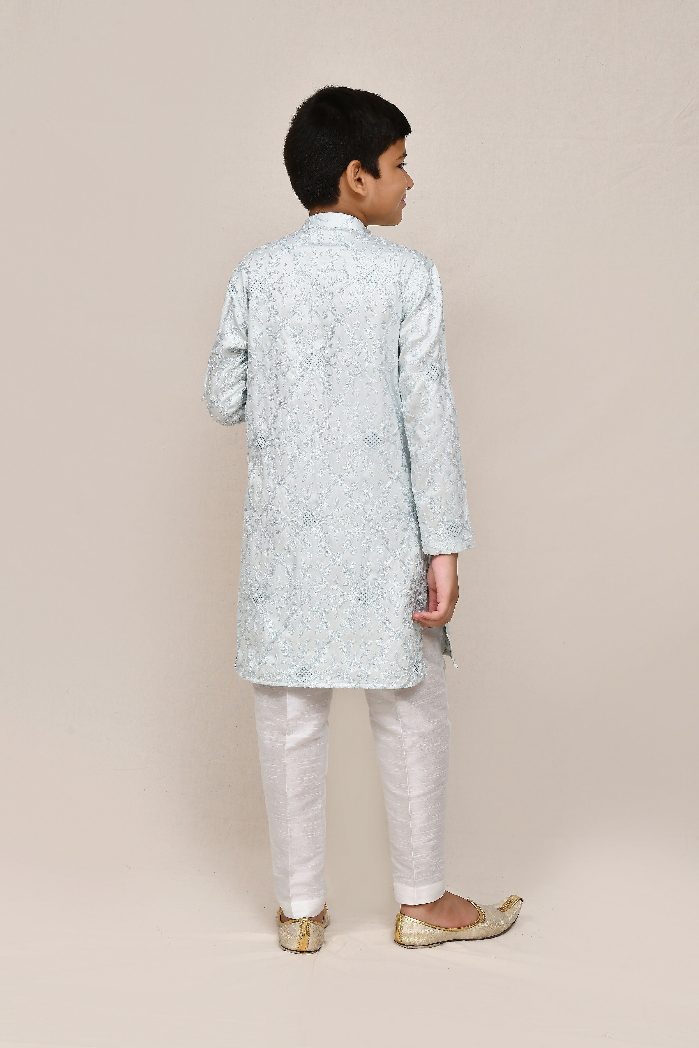 Joban Fashion Silk Based Thread Work Sky Blue Kurta With Straight Fit Pant