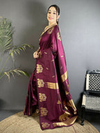 Joban Fashion Magenta Motifs Zari Weaving Soft Silk Banarasi Saree