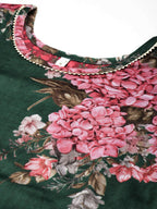Ahalyaa Women Floral Printed Velvet Tunic with Palazzos - Green Color
