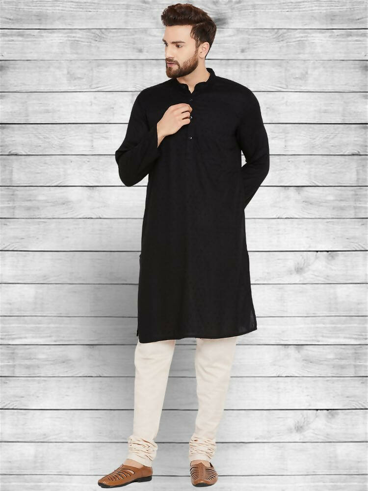 Even Apparels Pure Cotton Black Kurta - Black