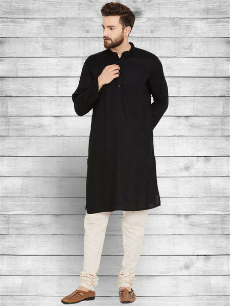 Even Apparels Pure Cotton Black Kurta - Black