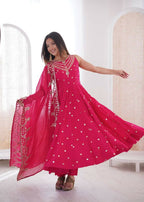 Teeya Creation Pink Color Roman Silk Embroidery Work Party Wear Gown - Distacart