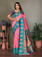 Joban Fashion Banarasi Baby Pink Butti Soft Silk Saree - Distacart