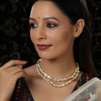 Double Layered Kundan and American Diamond Neckpiece (Gold) - Ruby Raang