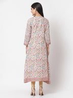 Myshka Multi Cotton Printed Full Sleeve Round Neck Casual Kurta