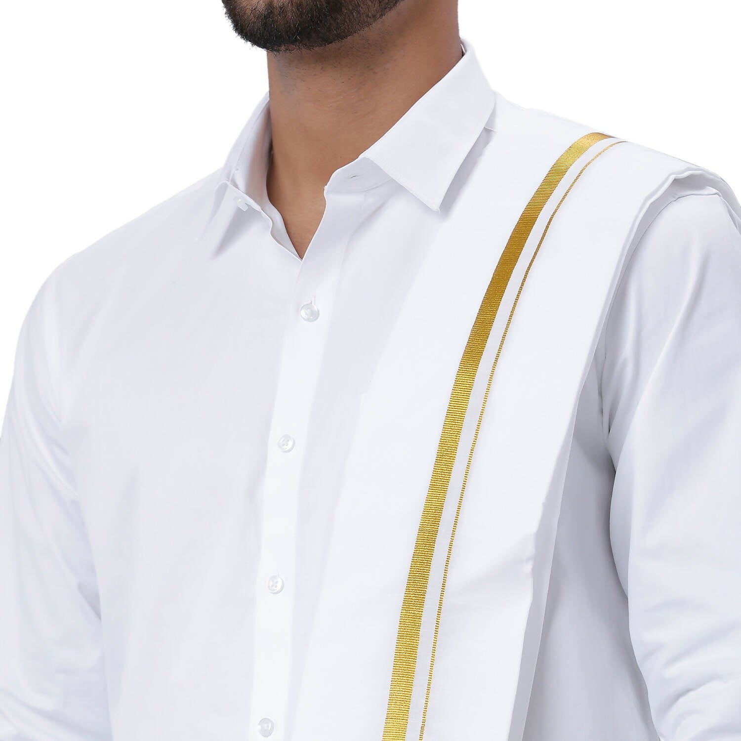Ramraj Cotton Mens Wedding Set White Regular Dhoti, Shirt & Towel