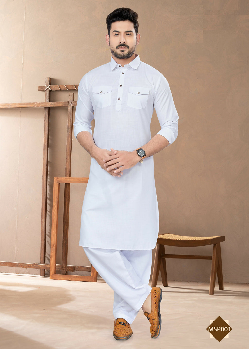 Joban Fashion Men's White Heavy Cotton Plain Kurta Pyjama set