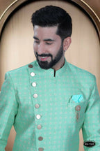 Joban Fashion Men's Bluish-Green Brocade Kurta with Pyjama