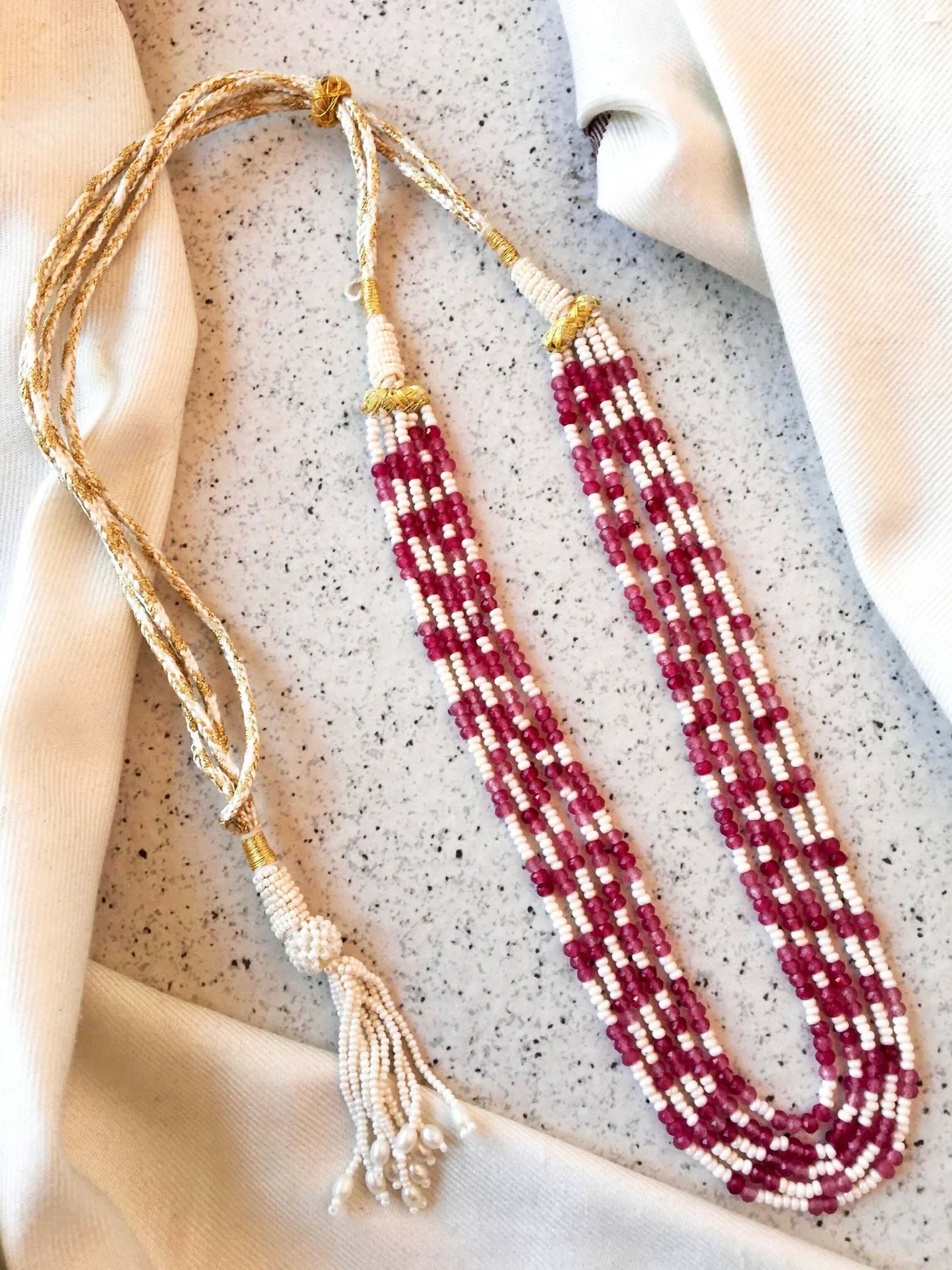 Joban Fashion Women Pink Multi Colours Stone Beads Partywear Five Layered Mala