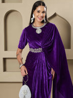 Joban Fashion Women Purple Velvet Hand Embellishment Stitched Dress - Distacart