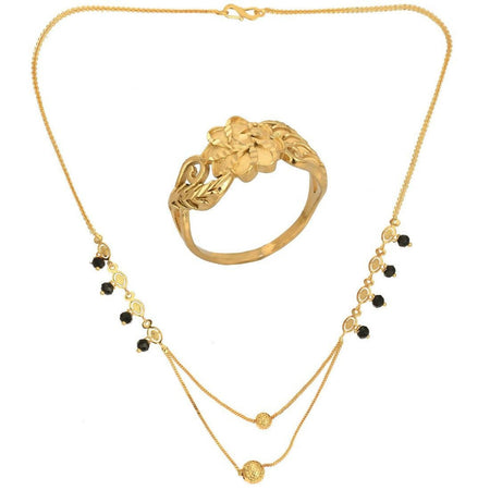 AanyaCentric Gold-Polished Mangalsutra & Ring Set