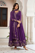 The52 Women's Gorgeous Faux Georgette Fabric Embroidery Work Flared Anarkali Pant and Dupatta Set - Distacart