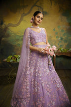 House of Panchhi Mauve Net Sequins with heavy Zarkan embroidery Lehenga choli & Dupatta