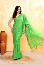 Piyari Fashion Women's Green Embellished Cotton Blend Zari Check Handloom Saree - Distacart