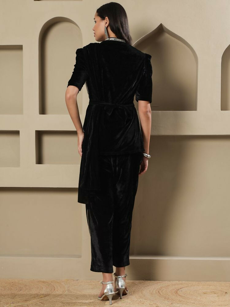Joban Fashion Women Black Velvet Hand Embellishment Stitched Kurta Set - Distacart