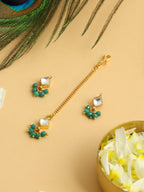 Ruby Raang Gold-White Set Of Earrings And Maang Tikka - Distacart
