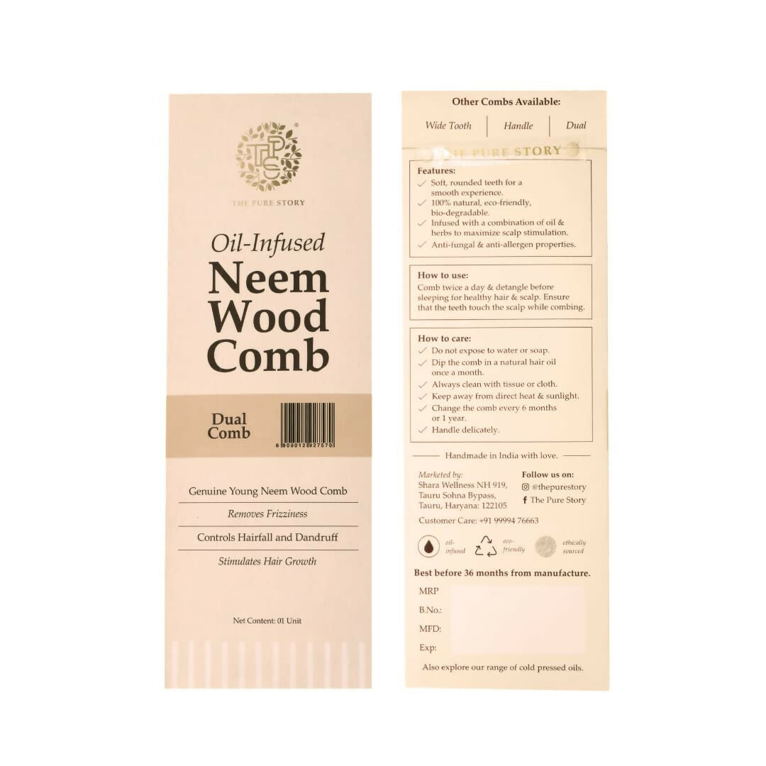 The Pure Story Oil Infused Neem Wood Dual Comb - Distacart