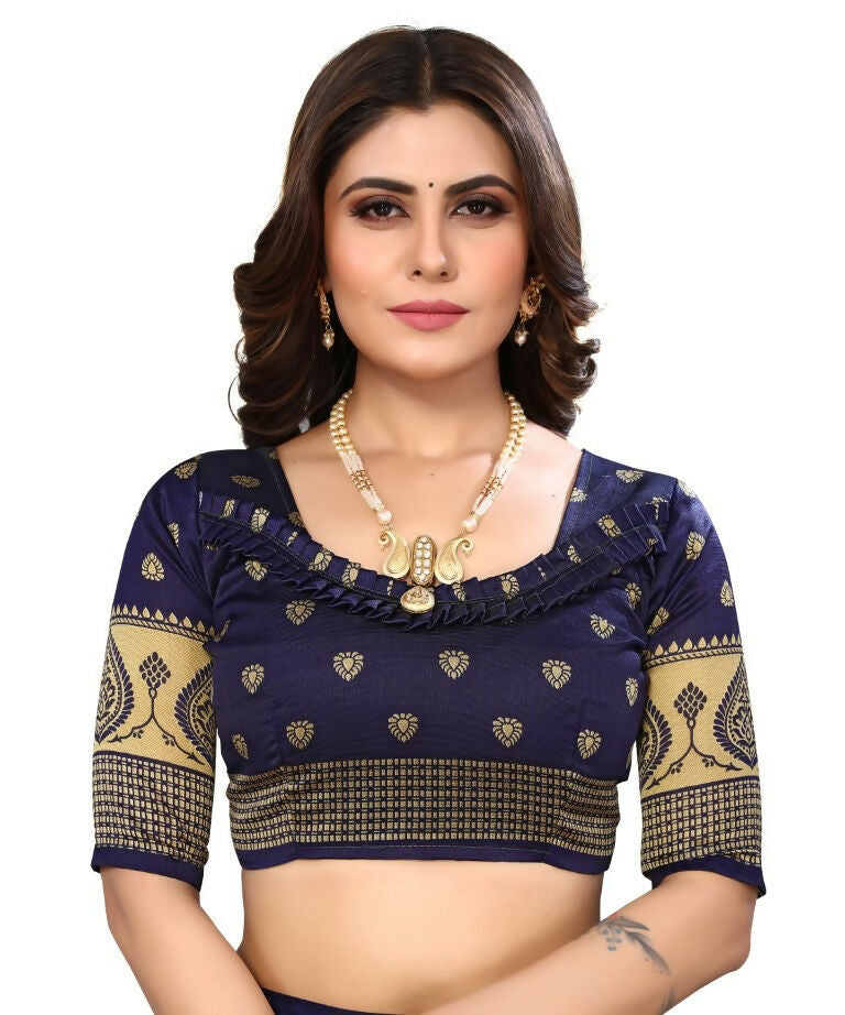 Vamika Navy Blue Printed Art Silk Saree