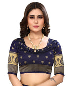 Vamika Navy Blue Printed Art Silk Saree
