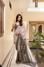 Vastranavya Chiku Weightless Marble Printed & Trim Lace Border Saree with Unstitched Blouse