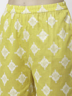 Myshka Yellow Pure Cotton Printed Sleeveless Round Neck Kurta Palazzo Dupatta Set