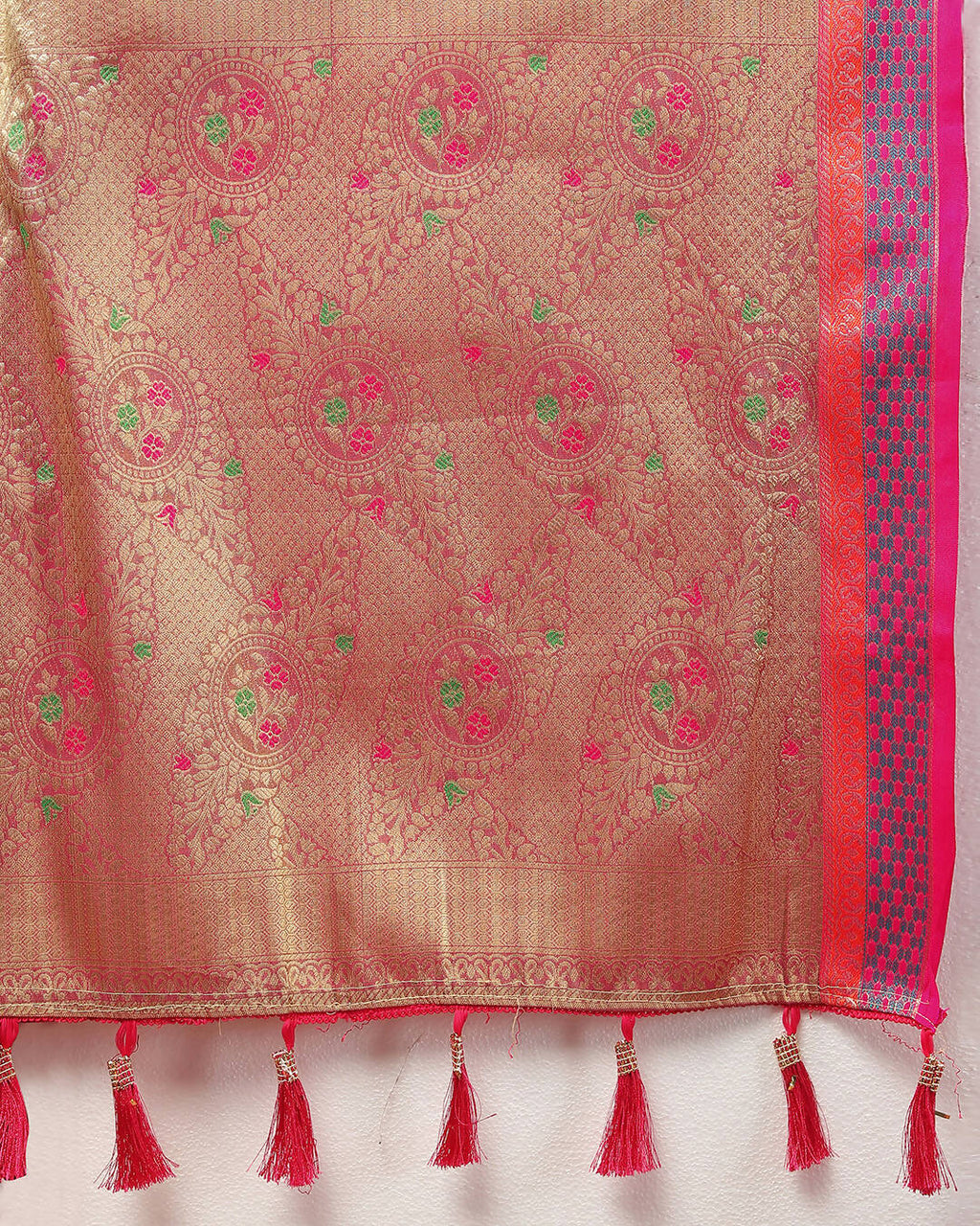 Lorenvalley Fashion Orange Kanjivaram Silk Woven Design with Zari Weaving Saree