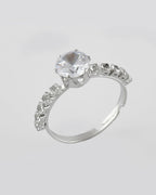 VOJ white CZ-detail Stainless Steel Cubic Zirconia Silver Plated Adjustable Finger Ring