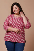Miravan Women's Plus Size Pink Floral Printed Cotton Kurti