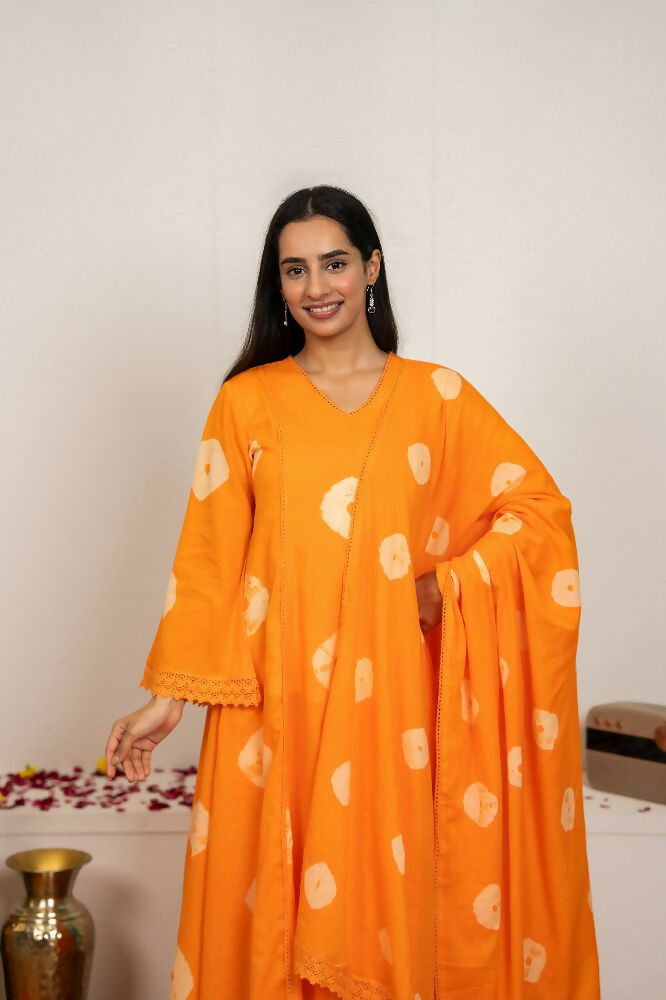 Joban Fashion Orange Tie & Dye Cotton Suit Set - Distacart