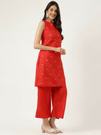 Joban Fashion Red Rayon and Embroidered Work Straight Kurta Bottom Set