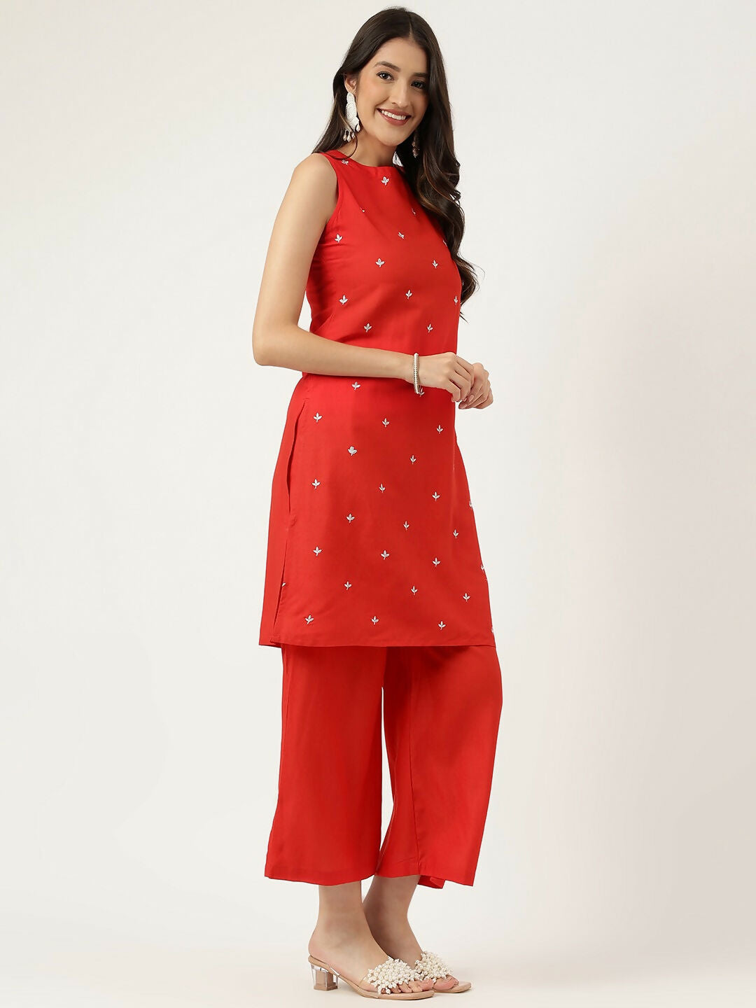 Joban Fashion Red Rayon and Embroidered Work Straight Kurta Bottom Set