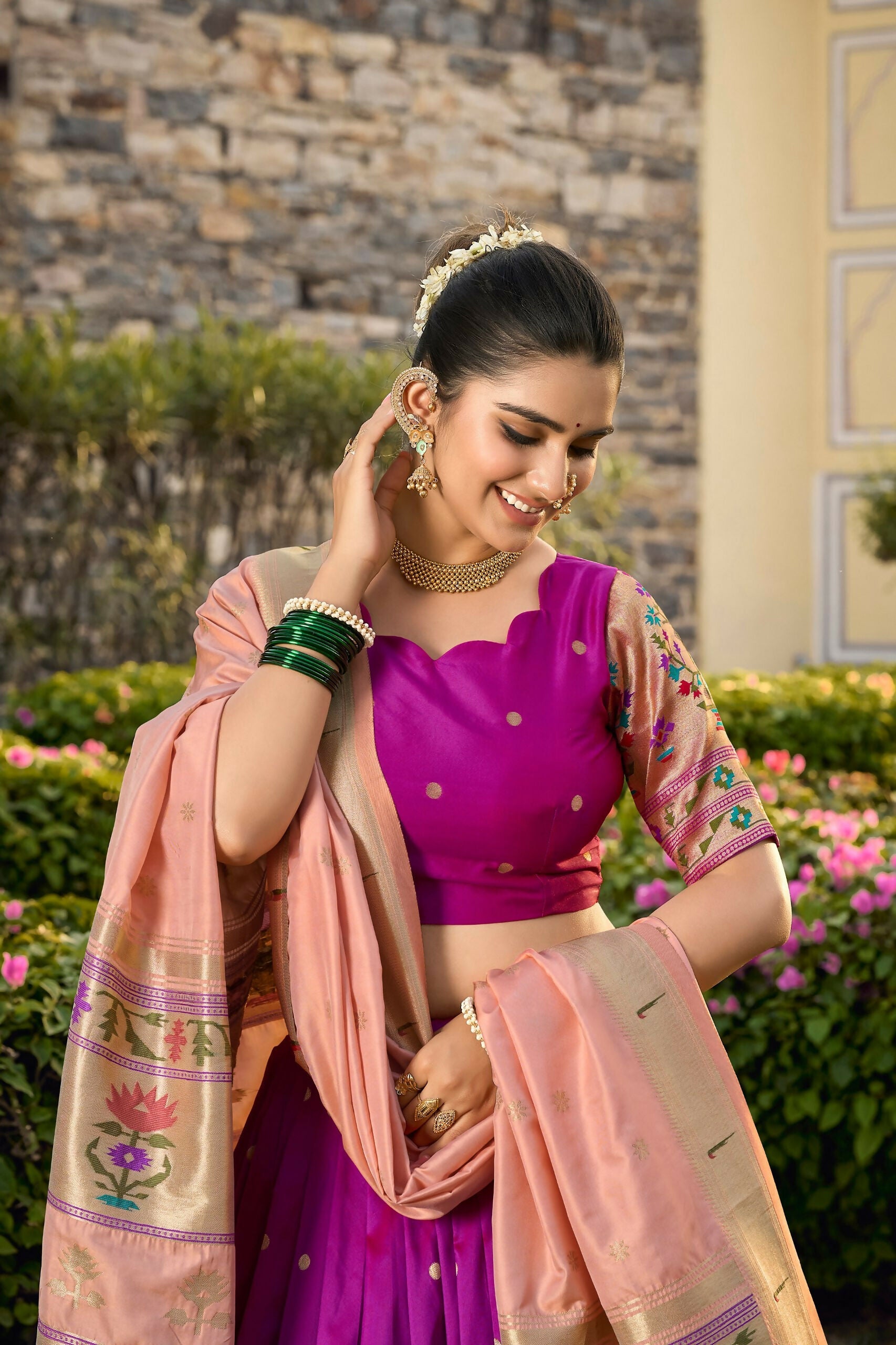 Vastranavya Traditional Jacquard Silk Paithani Lehenga Choli - Purple