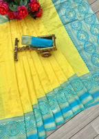 DEIANA'S Beautiful Designer Golden zari Soft Lichi Silk Saree - Yellow