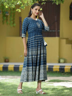 Juniper Blue Rayon Festive Printed Flared Dress For Women - Distacart