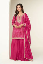 Anaita Magenta Chinon Stitched Suit with Digital Print & Embroidery Coding Sequence Work - Distacart