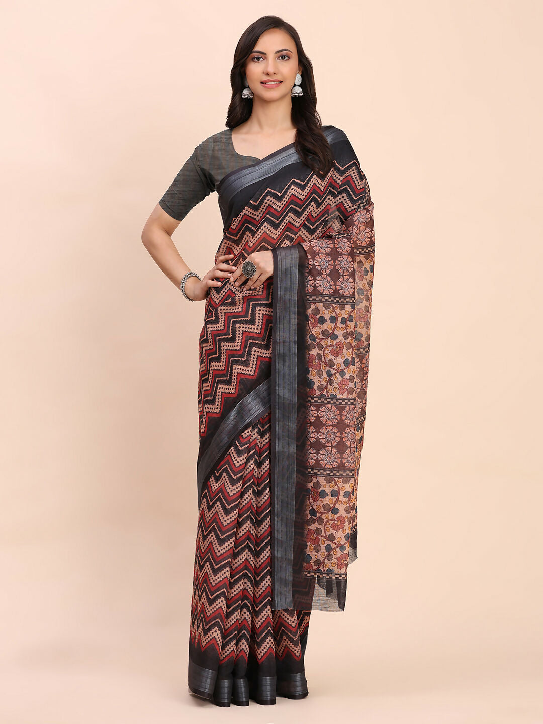 Shree Shyam Fashion Linen Cotton Black Saree - Distacart