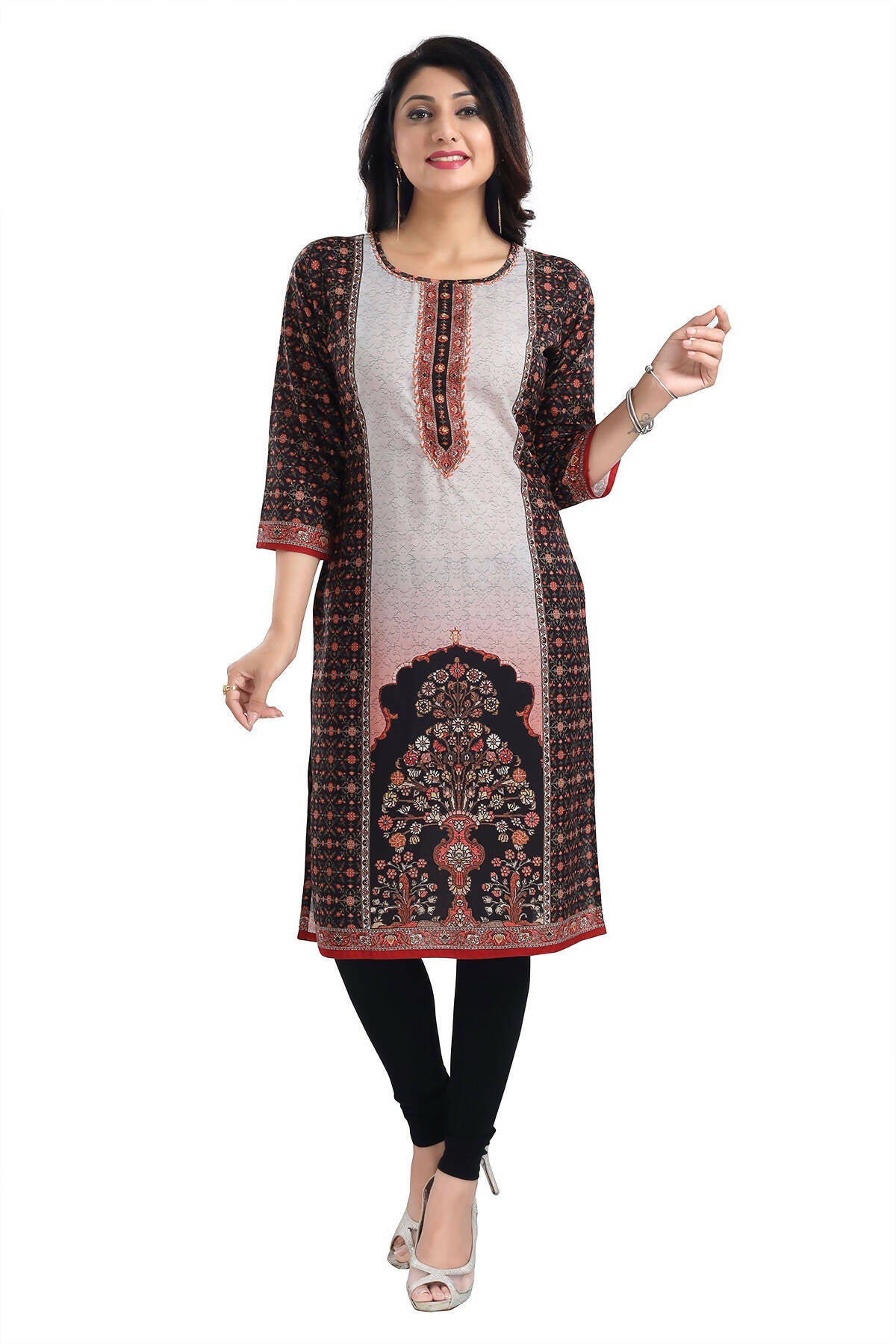 Snehal Creations Black Beauty Designer Digital Print Cotton Slub Fabric Long Kurti Tunic - Distacart