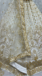 Jyoti Fashion Women's Off White Bridal Net Fancy Sequins with Multi Thread Embroidered & Handwork Wedding Lehenga Choli