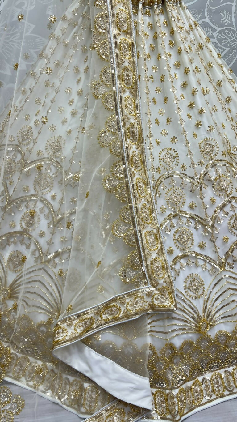 Jyoti Fashion Women's Off White Bridal Net Fancy Sequins with Multi Thread Embroidered & Handwork Wedding Lehenga Choli