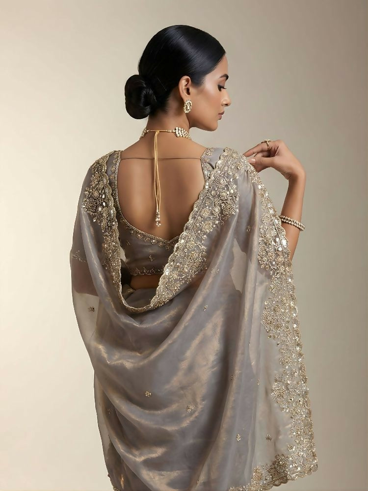 Joban Fashion Beige Fandy Satin Silk Party Wear Sarees - Distacart
