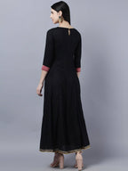 Myshka Women Black Peach-Coloured Colourblocked Cotton Anarkali Kurta - Distacart