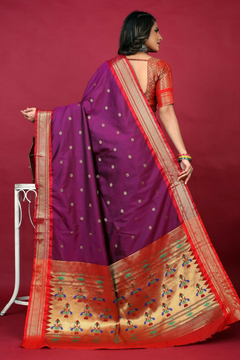 Jyoti Fashion Women's Purple Paithani Silk Zari Woven Saree with Blouse
