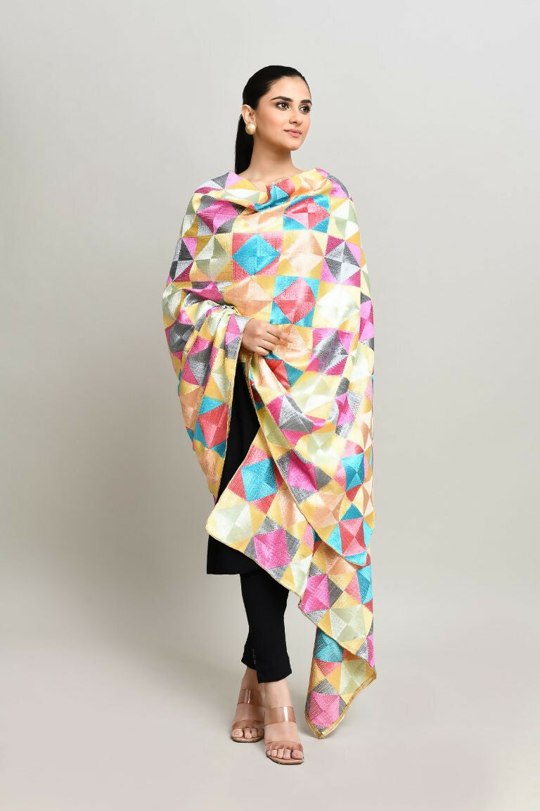 Joban Fashion Multi Color Cotton Embroidery Work Phulkari Dupatta