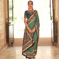 Light Green Silk With Banarasi Print Work Saree - Trirath Yamuna